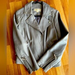 Michael Kors Genuine Leather Jacket Gray with silver hardware size Small grey